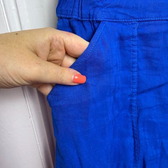 Zara Romper Womens Small Blue Linen Sleeveless Preppy Summer Pockets Vacation - Picture 3 of 8